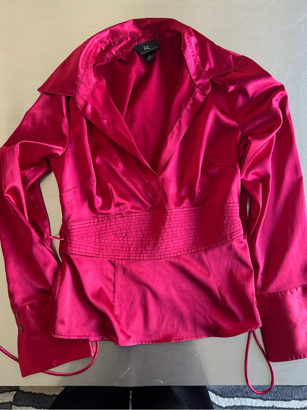IC COLLECTION Women's Fuchsia Satin-Effect Waist-Detail Blazer
